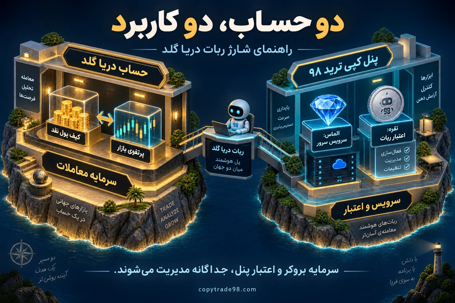 اینفوگرافیک دو حساب و دو کاربرد دریا گلد؛ کیف پول و پرتفوی معاملاتی در کنار اعتبار نقره و سرویس الماس پنل